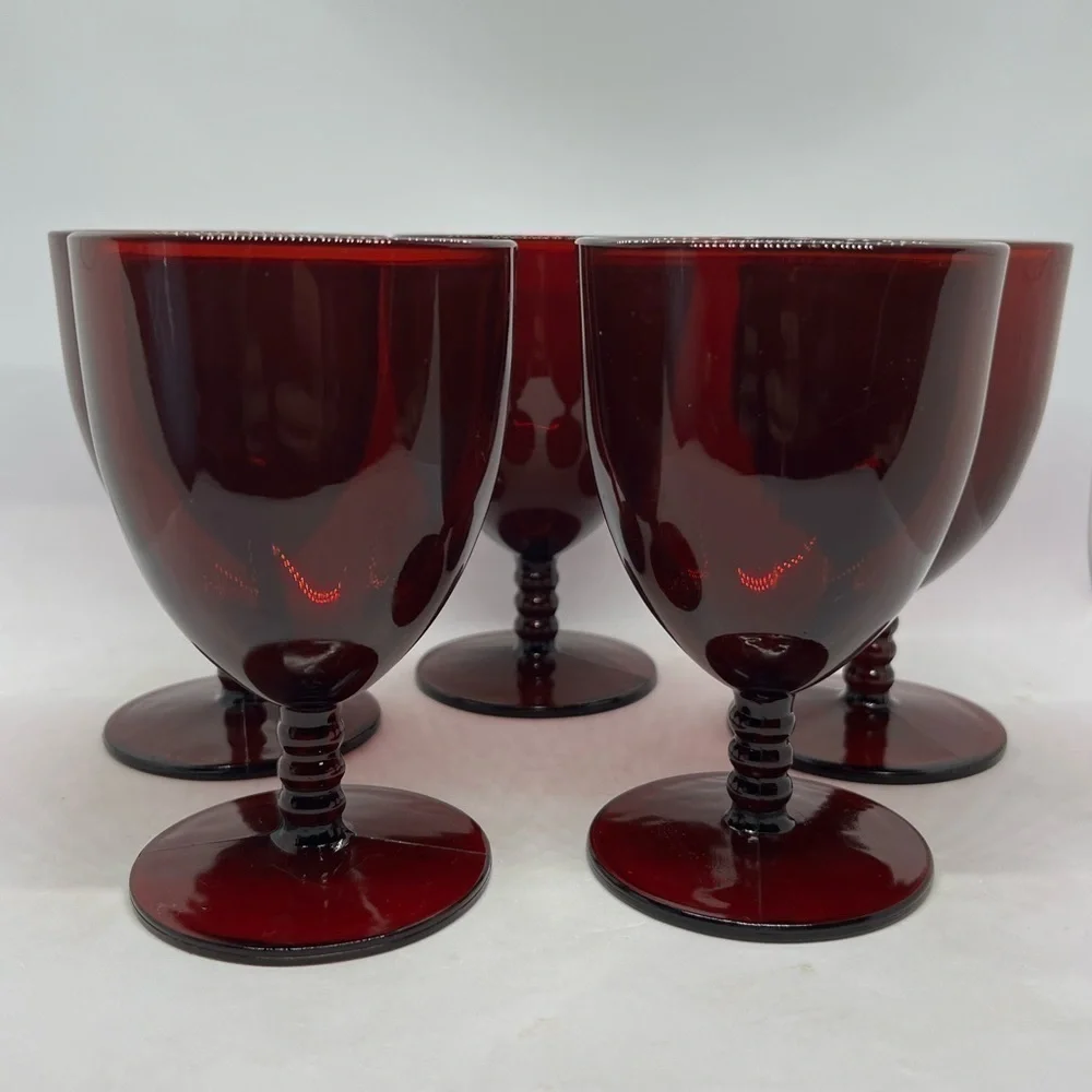 5-Monarch Royal Ruby Water Goblet Ball Stem by Anchor Hocking